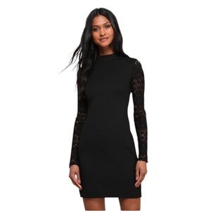 Lulus Lace Up Your Sleeve Black Lace Long Sleeve Bodycon Mini Dress S